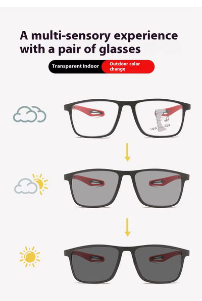 Lenses go dark outside. Clear inside. Automatically.